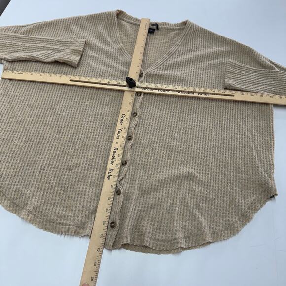 Out From Under Cardigan Women Medium Tan Jojo Thermal V Neck‎ Oversized Sweater - Picture 9 of 11